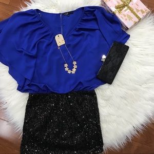 C. Luce Blue Embellished V-Neckline Dress